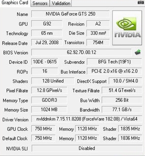 BFG GeForce GTS 250 OC 1GB width=
