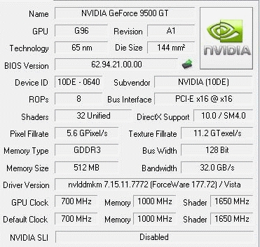 Galaxy 512Mb Geforce 9500GT