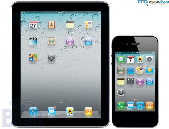 iPad 2 и iPhone 5 без кнопки home и с приложениями iLife width=