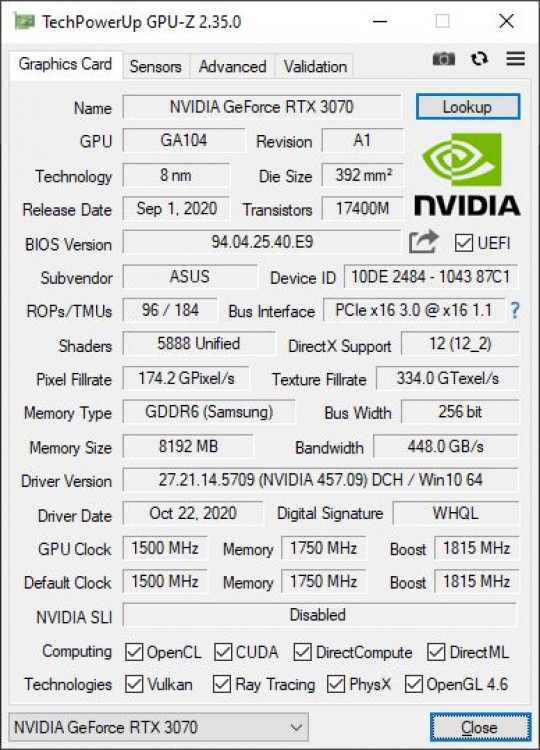 ASUS TUF Gaming GeForce RTX 3070 OC 8GB