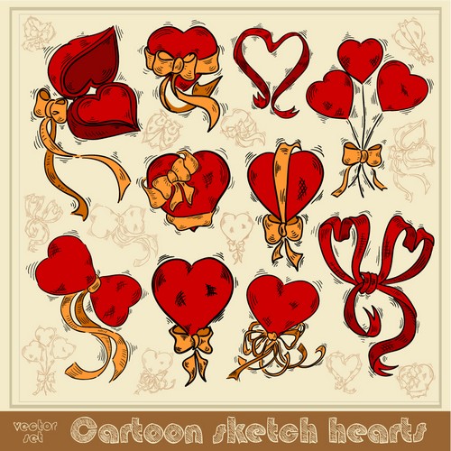 Valentine's Day Cartoon Sketch Hearts width=