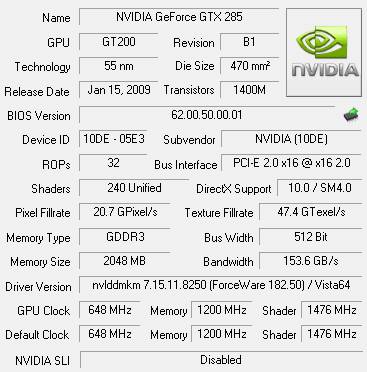 Galaxy GeForce GTX 285 2GB GDDR3 width=