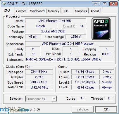 AMD Phenom II X4 965 Black Edition заходит на орбиту 7344 МГц по сухому льду width=