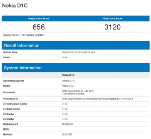 Nokia D1C на базе Android 7.0 Nougat в бенчмарке