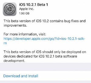 Первая бета-версия iOS 10.2.1