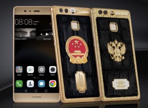 Золотой Huawei P9 с кожей аллигатора