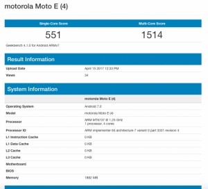 Moto E4 засветился в бенчмарке