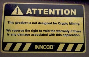 Inno3D предупреждает, что при майнинге, не будет производится гарантийное обслуживание видеокарт
