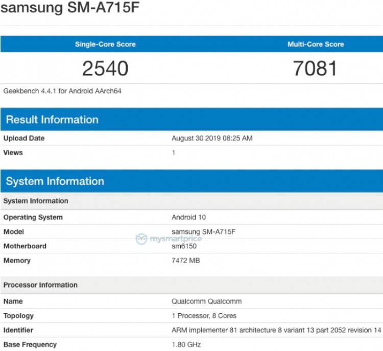 samsung a71 geekbench