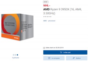 AMD Ryzen 9 3950X готовится к продаже