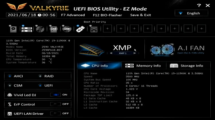 BIOS Biostar Z590 VALKYRIE