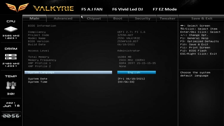 BIOS Biostar Z590 VALKYRIE