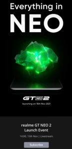Объявлена дата запуска Realme GT Neo2 в Европе