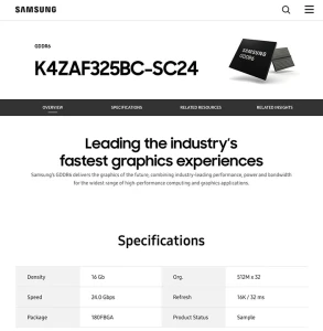 Чипы памяти Samsung Sampling 24 Гбит/с GDDR6