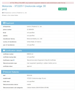 Motorola Edge 30 Pro сертифицирован NBTC