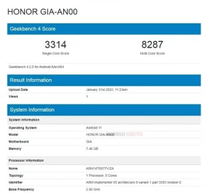 Honor 60 SE появился на Geekbench с SoC Dimensity 900