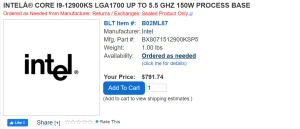 Intel Core i9-12900KS появился на полках магазинов по цене 791 долларов 