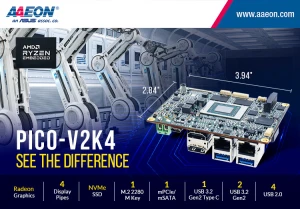 Aaeon выпустила материнскую плату PICO-V2K4 Pico-ITX на базе AMD Ryzen V2000