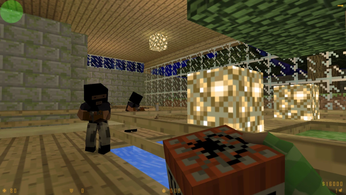 Граната в виде TNT-блока и террорист на фоне в CS 1.6 Minecraft
