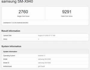 Планшет Samsung Galaxy Tab S12 Ultra (SM-X940) в тесте GeekBench 7 набрал 2760/9291