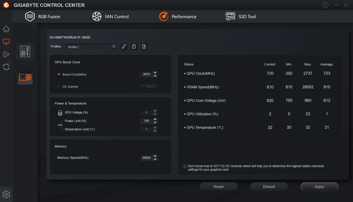 софт AORUS GeForce RTX 5070 Ti INFINITY 16G