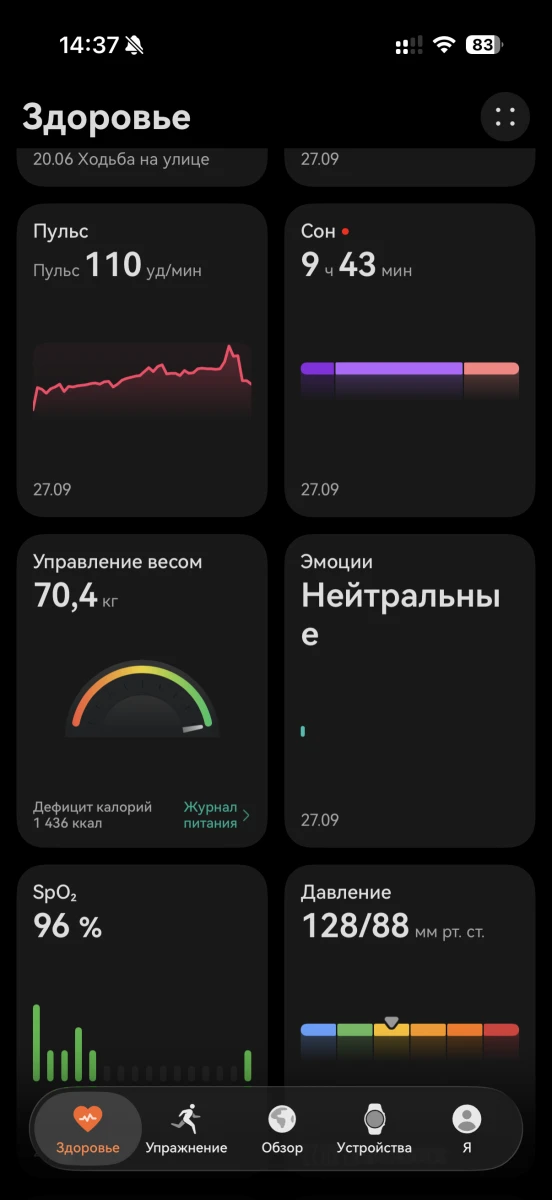 Пульс, сон, SpO2 и давление в Huawei Health